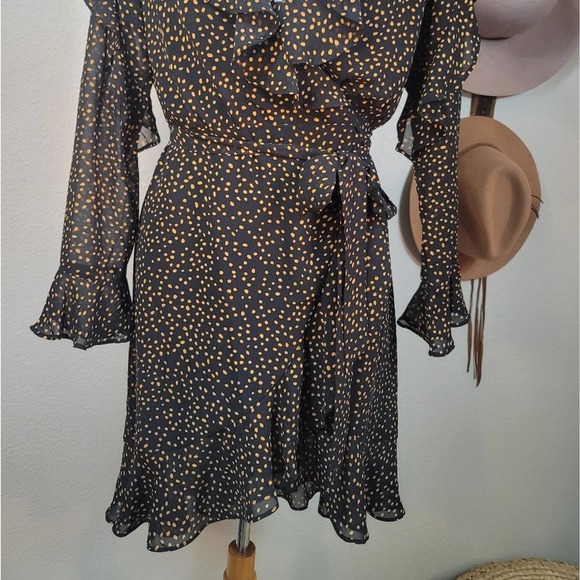 LUCY PARIS POLKA DOT WRAP RUFFLE MINI DRESS LONG SLEEVE WOMEN'S SIZE SMA… - Picture 8 of 12